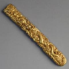 銅地 高肉彫 鍍金 波龍図小柄 】 鍔 鐔 小柄 刀装具 骨董 アンティーク