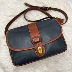 【極美品・希少】オールドコーチ　ショルダーバッグ　シェリダン　アメリカ製　青　茶のサムネイル