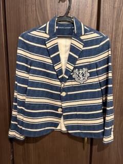 RALPH LAUREN コットン ボーダー 刺繍ワッペン テーラードジャケット 
