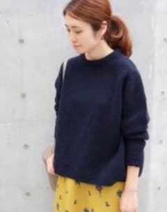 IENA】AQUAクルーネックプルオーバー イエナ ネイビー カシミヤ混