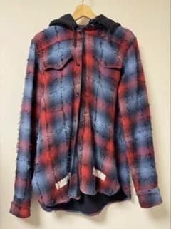 値下げ【美品】OFF-WHITE（オフホワイト）17AWフード付きチェックシャツのサムネイル