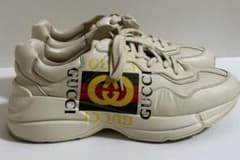 箱あり GUCCI メンズ ライトン レザー スニーカー 8 1/2 ベージュ 