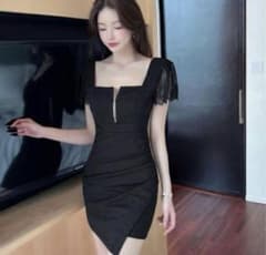 스퀘어 넥 레이스 소매 미니 원피스