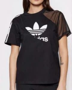 adidas アディダスオリジナルス　トップス　半袖　シアー　黒　Tシャツ　ロゴ