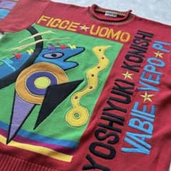 Ficce uomo ヨシユキコニシ ドン小西 抽象画 半袖ニット 金ラメ 刺繍