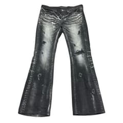 パンツ fuga Distressed Bootcut Denim y2k vkei kari | Fuga Metallic Waxed Distressed Bootcut Jeans Sold for 200