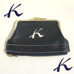 未使用★kitamura キタムラ　レザー　がま口✖️ファスナー　ネイビー Kitamura キタムラ がま口 コインケース ファスナーポケット有
