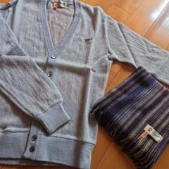 Crocodile メンズ カーディガン ライトブルー Mサイズ、マフラー