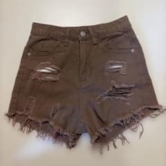 ダメージ加工 デニムショートパンツ ブラウン　Y2K 古着のサムネイル