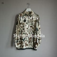 HERMES エルメス マルジェラ期 リーフ総柄ジップアップシルクシャツ 
