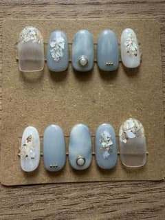 ブルーグレー シェル ネイルチップ 10本セットのサムネイル