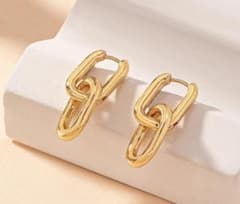 1131★希少デザイン★スクエア フープ ゴールド ピアス チェーン 錆びにくい