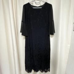 ワンピース レース　シフォン袖 フォーマル パーティー　ブラックのサムネイル