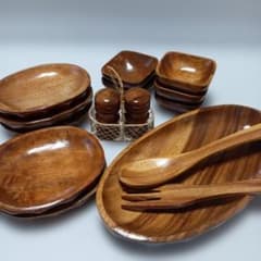 【未使用】 天然木食器セット　大皿 取り皿 小鉢　調味料入のサムネイル