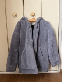 Gray fur jacket with hood