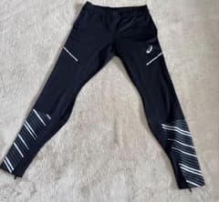 y*i様 asics 陸上用パンツ Mサイズ 黒 ストライプ　ストレッチ◎のサムネイル