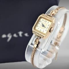 【新品電池・稼働品・美品】アガット 10K 金無垢 ダイヤ6P クラシックメグ 新品電池・稼働品・美品】アガット 10K 金無垢 ダイヤ6P クラシック