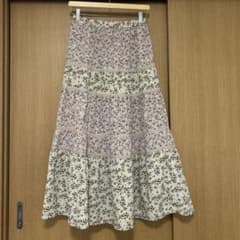 花柄ティアードロングスカート　レース　ウェストゴム　森ガールのサムネイル