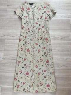 新品 ローラアシュレイ リネン混 花柄 ロングワンピース ベージュ 7 立体刺繍 新品 ローラアシュレイ リネン混 花柄 ロングワンピース ベージュ 7