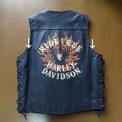 Harley Davidson レザー ベスト 本皮 M刺繍ハーレー炎ファイヤー