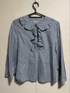 マーガレットハウエル チェック フリルカラー ブラウス 長袖 コットン 日本製のサムネイル