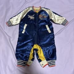 SPUNKY KIDS サテンロンパース 青 刺繍デザイン スカジャン 70 - メルカリ