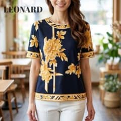a177【未使用級】LEONARD レオナール花柄カットソー ブラック黒 XL a177【未使用級】LEONARD レオナール花柄カットソー ブラック黒 XL