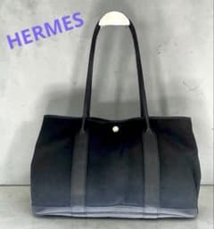 HERMES ガーデンパーティーMM シルバー金具 キャンパス生地 ブラック