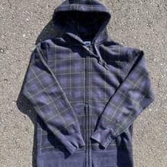そ*様 old UNIQLO チェック柄 パーカー ダブルジップ Mサイズ ネイのサムネイル