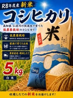 R8年産新米】コシヒカリ白米5kg 低農薬 農家直送高知県産 - メルカリ
