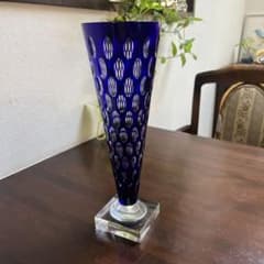 ブルー ガラス 花瓶 フラワーベースのサムネイル