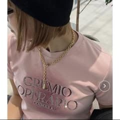 ラメプリントクルーネックTEEシャツ　ピンクのサムネイル