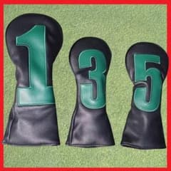 ゴルフヘッドカバー デカロゴ フェアウェイ 1番 3番 5番 ブラック グリーン