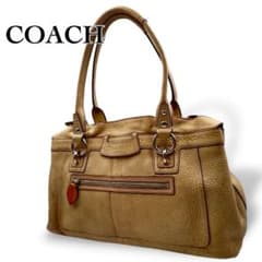 COACH ハンドバッグ ロゴ型押し レザー シボ革 ベージュ 肩掛け - メルカリ