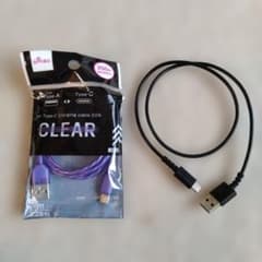 DAISO Type-C 充電転送ケーブル クリアパープル 1m 黒 52cm