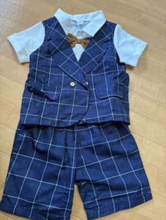 SHEIN ネイビー チェック柄 フォーマルスーツ 18-24Mのサムネイル