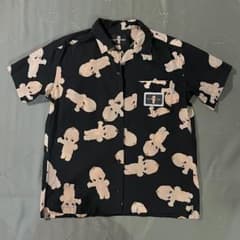 【美品】ピンクハウス　キューピー柄　アロハシャツＭ~Ｌ　イチゴミルクカラー PINK HOUSE - 【美品】ピンクハウス キューピー柄 アロハシャツM~L
