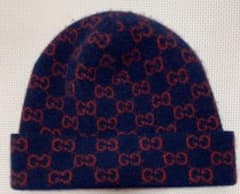 GUCCI ニット帽 GG総柄 NAVY×RED（状態良）のサムネイル