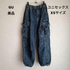 GU　デニムスーパーワイドカーゴパンツ　XS　ユニセックス　BLUE