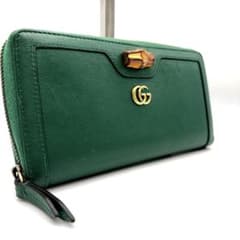 希少極美品　グッチ　ダイアナ　折り財布　GGマーモント　バンブー　緑　グリーン 希少極美品 グッチ ダイアナ 折り財布 GGマーモント バンブー 緑 グリーン