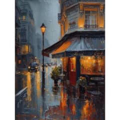 雨のサロン｜雨の喫茶店 幻想的 アートポスター 雨の日のカフェ インテリア 絵画 349 雨の夜のカフェ アートポスター 油彩画 街並み 夜景 反射 幻想的
