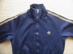 極美品 アディダス80ｓ ビンテージトラックジャケット LLサイズ　紺×金のサムネイル