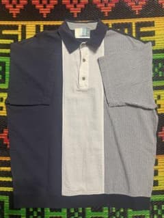 【KITH】SS23 シアサッカー 半袖ポロシャツ L 切替 ロゴ刺繍 夏】KITH キス SS23 シアサッカー 半袖ポロシャツ L 切替 ロゴ刺繍
