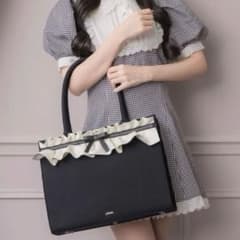 ⊹新品⊹ pium フリルリボンスクエアキャンバストートバッグ ブラック