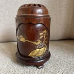 アンティーク】木製漆塗 蒔絵山水図 香炉 - メルカリ