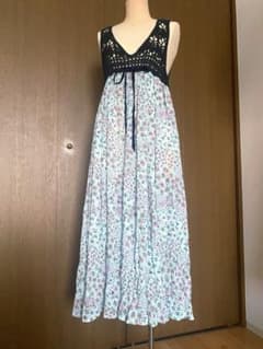 クロシェ編み キャミワンピース 花柄 ハンドメイドのサムネイル