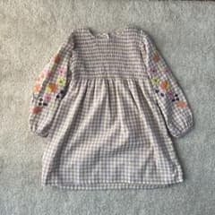 花柄刺繍 紫と黄色のチェック ワンピース 6Yのサムネイル