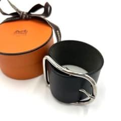 極美品 HERMES ブレスレット バングル アピGM レザー ブラック 極美品 HERMES ブレスレット バングル アピGM レザー ブラック