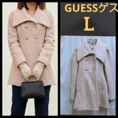 GUESSゲス ピーコート ビッグカラー 無地 L ベージュ　ウール デート