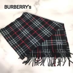 【カシミヤ100％】バーバリーズ　ノバチェック　カシミヤ　マフラー　ブラックのサムネイル